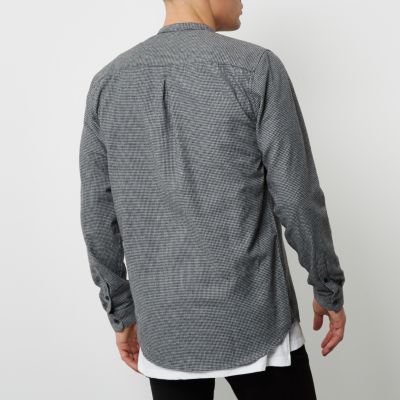 Grey casual pupstooth grandad flannel shirt